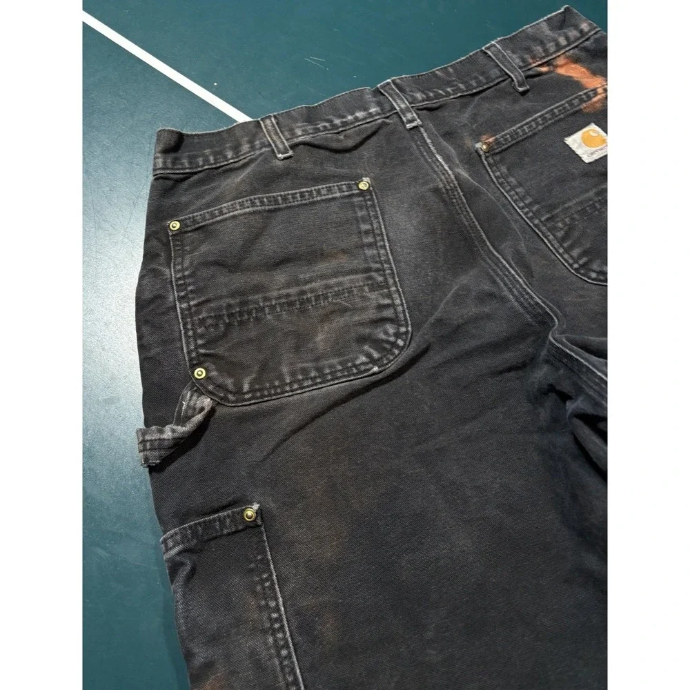 Vintage Carhartt Double Knee Pants Size 32x28 Faded Black BLK B01 Distressed USA - Picture 12 of 16